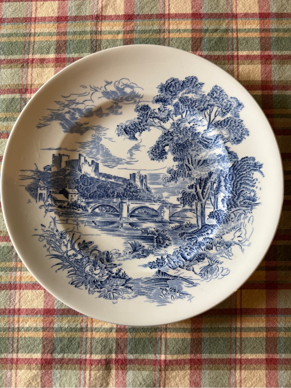 Vintage Wedgwood “Countryside” Blue and White Scenic Transferware Dinner Plate